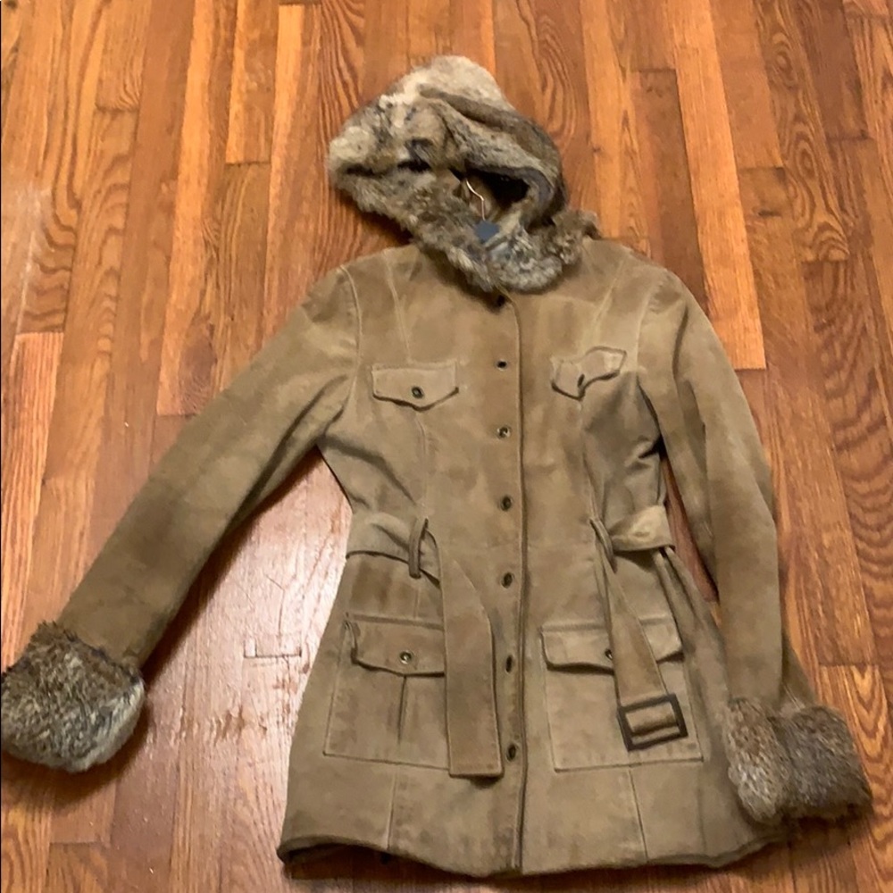 Arden B coat with faux fur hood
